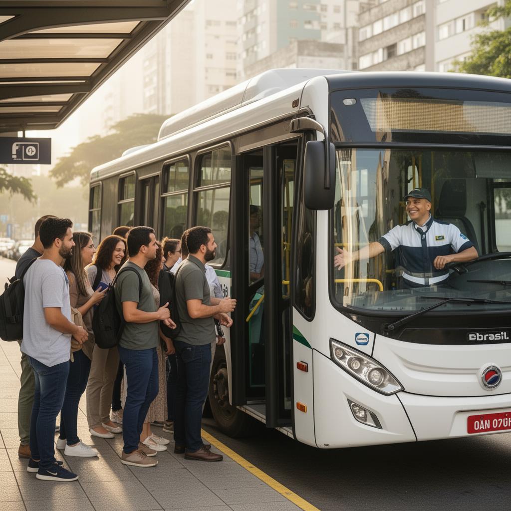 Passageiros embarcando em ônibus urbano brasileiro