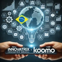 DALL·E 2024-10-04 20.07.19 - An image representing a partnership between Innovatrix Brasil and Koomo. The image should include the logos of both companies in a professional, moder