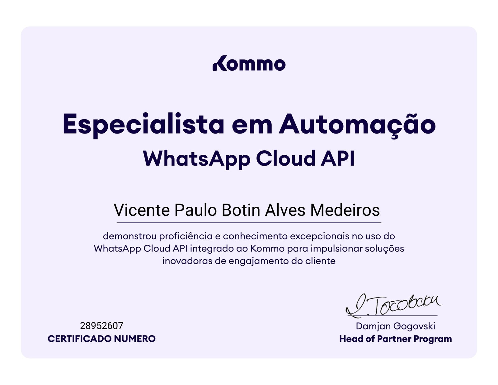 certificado vicente medeiros kommo