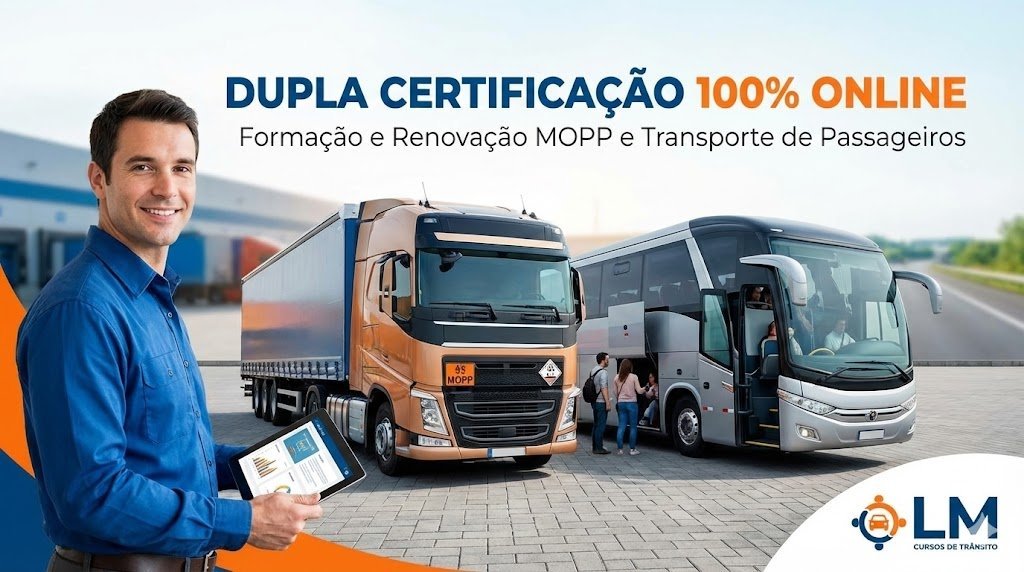 Dupla Certificação 100% Online: Formação e Renovação MOPP e Transporte de Passageiros